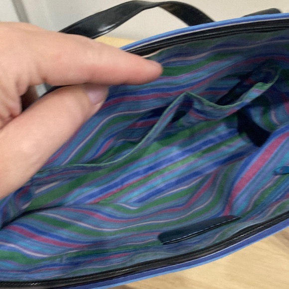 Vintage Y2K Kate Spade Blue and Brown Striped Handbag - Picture 6 of 9